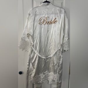 “Bride” Satin Bridal Robe with Lace Trim